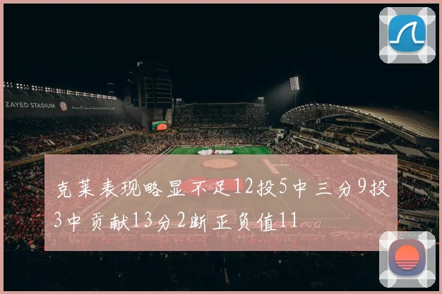 克莱表现略显不足12投5中三分9投3中贡献13分2断正负值11